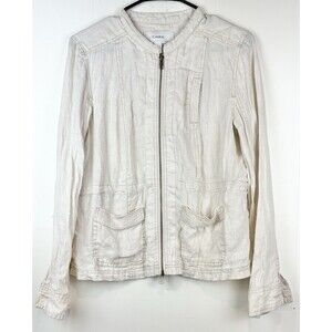 Caslon Women's Small 100% Linen Jacket Lightweight  Beige Cream Coastal Luxury
